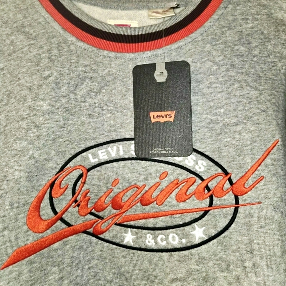 Levi's Men's XL Relaxed Fit Classic Crewneck Sweater in Gray With Brown Sleeve